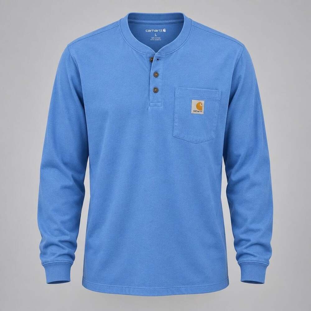 Carhartt Long Sleeve Pocket Henley Size XL Blue Cotton